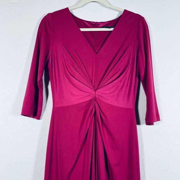 David Meister Women V-Neck Stretch Ruched Cocktail Dress 3/4 sleeve Pink Sz 4 SM - Picture 8 of 14